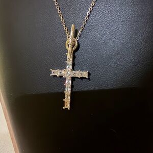 Sterling Silver Moissanite Lariat Style Cross Pendant Necklace